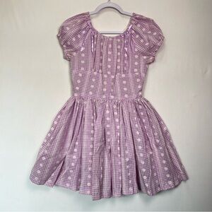 Vintage 70s Cottagecore Prairie Babydoll Dress Purple Gingham Puff Sleeve Small